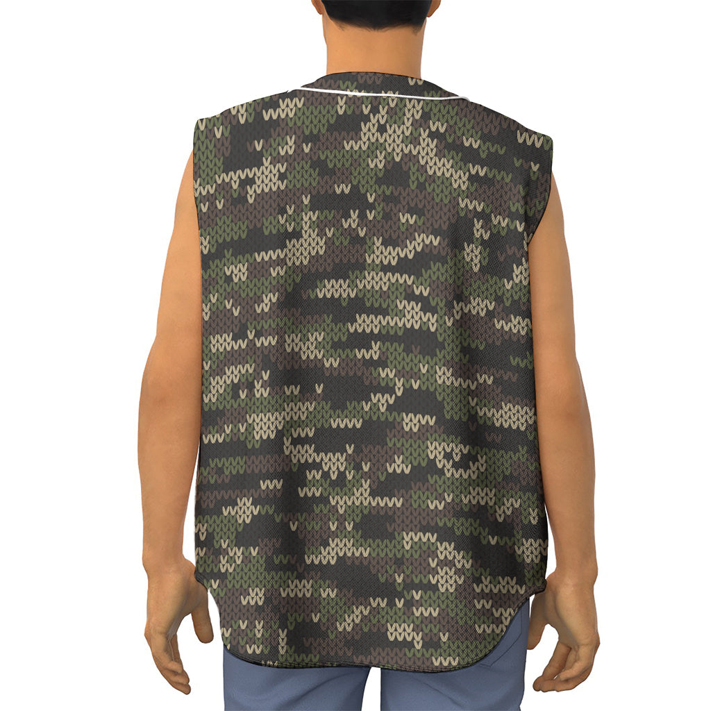 Army Camouflage Knitted Pattern Print Sleeveless Baseball Jersey