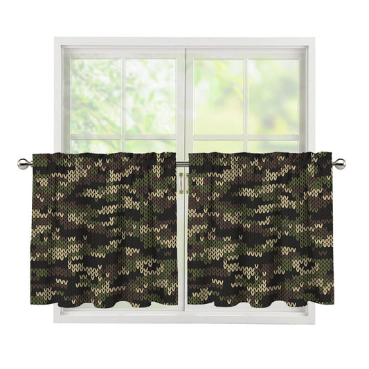 Army Camouflage Knitted Pattern Print Tier Curtains