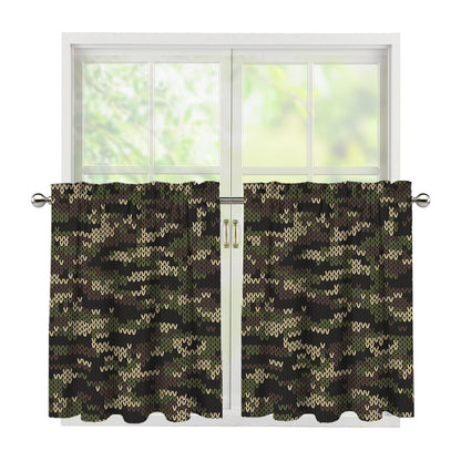 Army Camouflage Knitted Pattern Print Tier Curtains