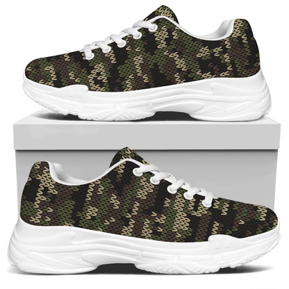 Army Camouflage Knitted Pattern Print White Chunky Shoes