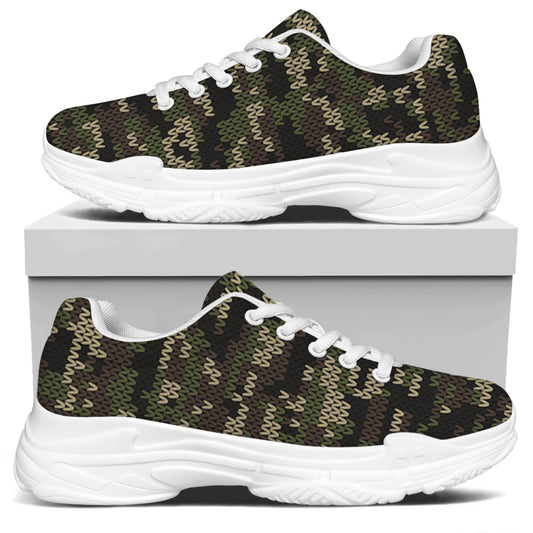 Army Camouflage Knitted Pattern Print White Chunky Shoes