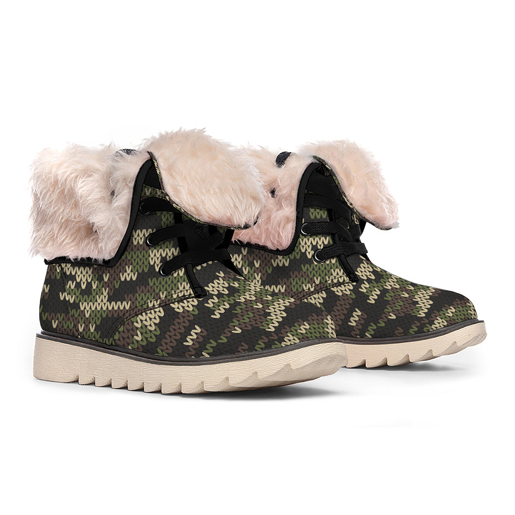 Army Camouflage Knitted Pattern Print Winter Boots