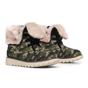 Army Camouflage Knitted Pattern Print Winter Boots