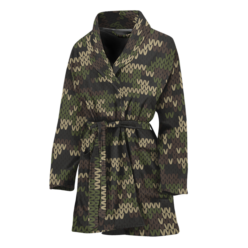 Army Camouflage Knitted Pattern Print Women's Bathrobe