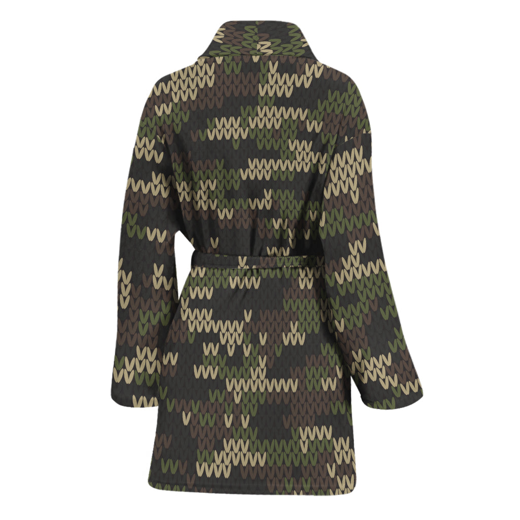 Army Camouflage Knitted Pattern Print Women's Bathrobe