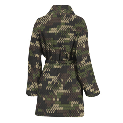 Army Camouflage Knitted Pattern Print Women's Bathrobe