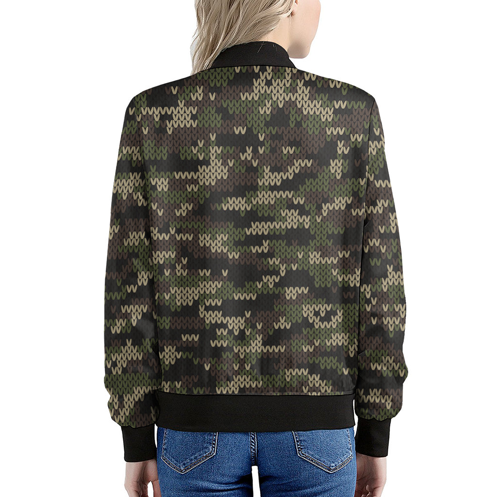 Army Camouflage Knitted Pattern Print Women's Bomber Jacket