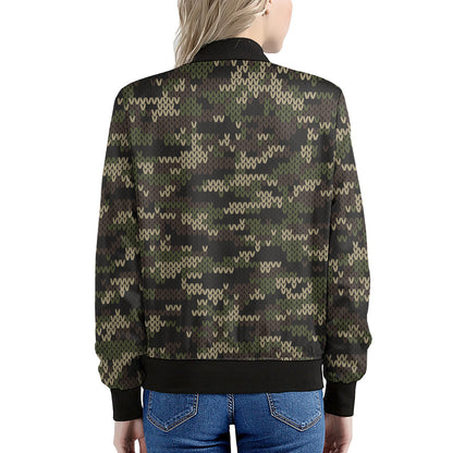 Army Camouflage Knitted Pattern Print Women's Bomber Jacket
