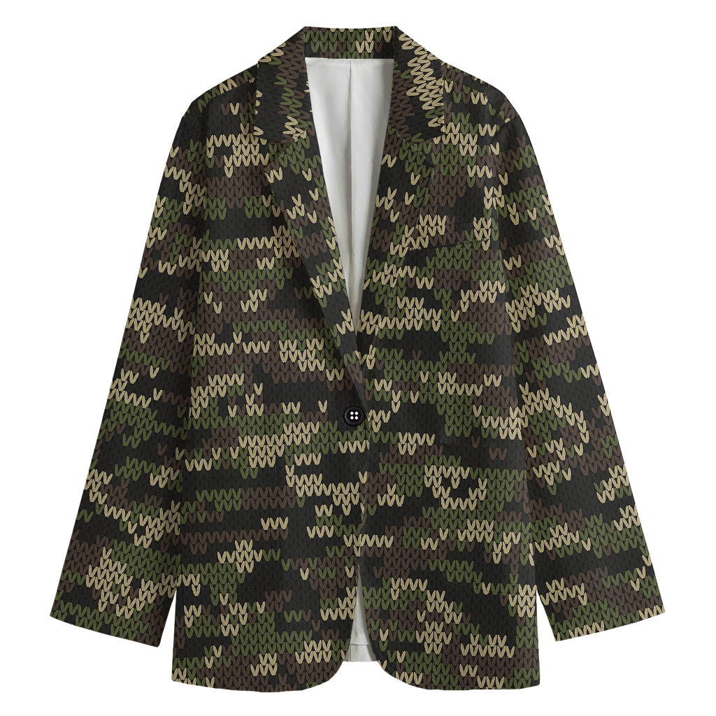 Army Camouflage Knitted Pattern Print Women's Cotton Blazer