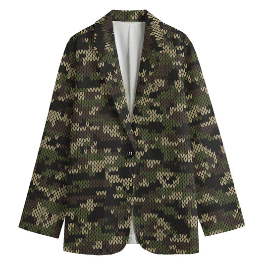 Army Camouflage Knitted Pattern Print Women's Cotton Blazer