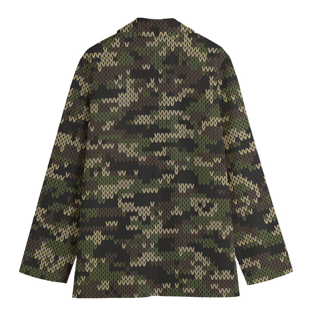 Army Camouflage Knitted Pattern Print Women's Cotton Blazer