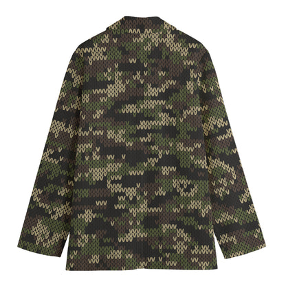 Army Camouflage Knitted Pattern Print Women's Cotton Blazer
