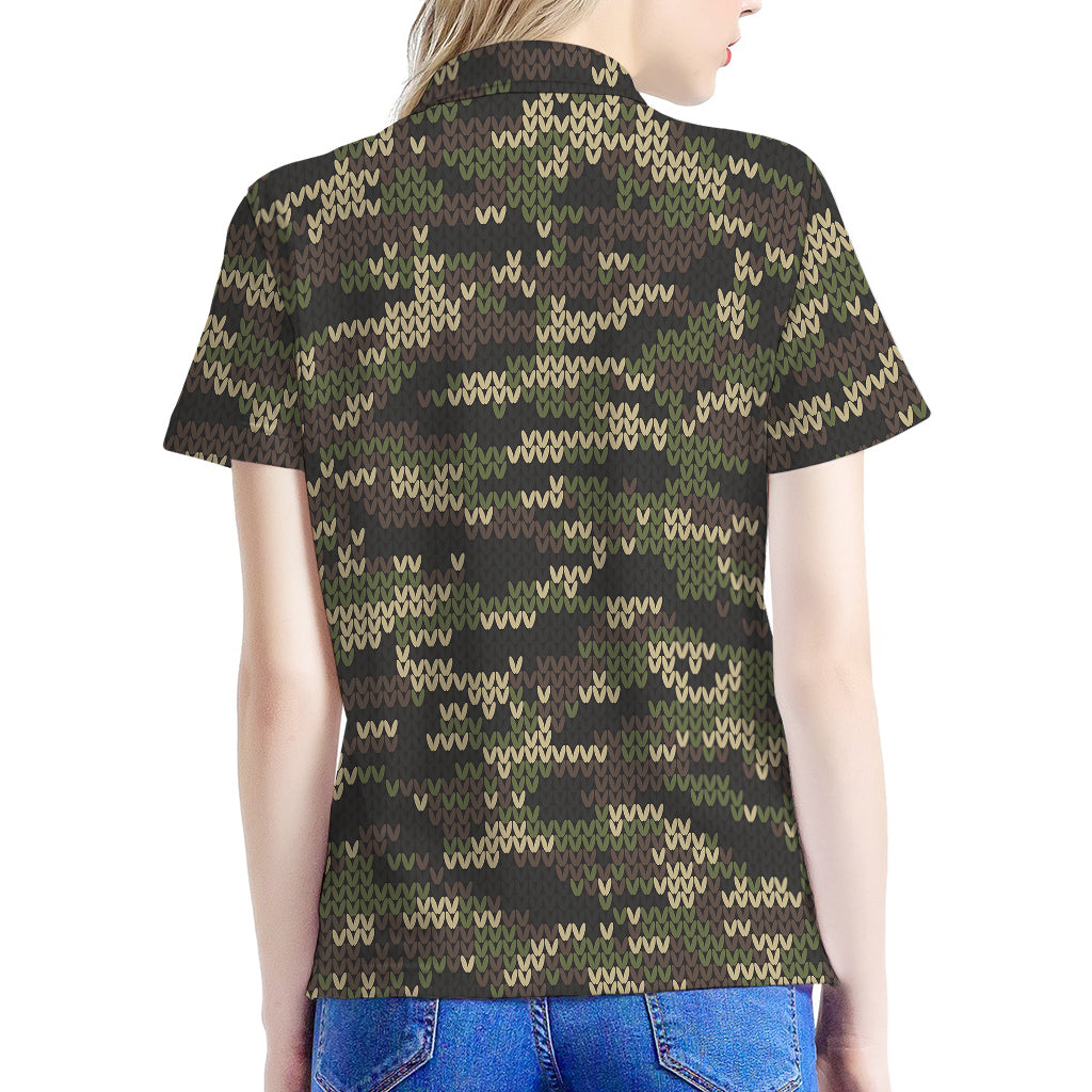 Army Camouflage Knitted Pattern Print Women's Polo Shirt