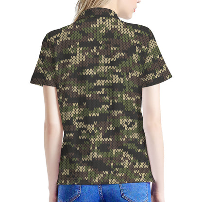 Army Camouflage Knitted Pattern Print Women's Polo Shirt