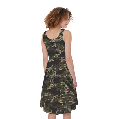 Army Camouflage Knitted Pattern Print Women's Sleeveless Dress