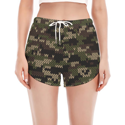 Army Camouflage Knitted Pattern Print Women's Split Running Shorts