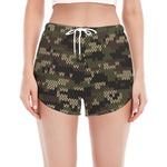 Army Camouflage Knitted Pattern Print Women's Split Running Shorts