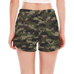 Army Camouflage Knitted Pattern Print Women's Split Running Shorts