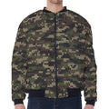 Army Camouflage Knitted Pattern Print Zip Sleeve Bomber Jacket