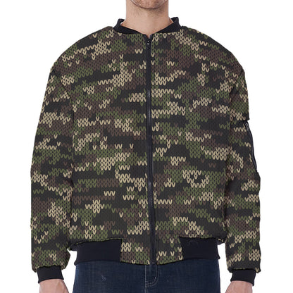 Army Camouflage Knitted Pattern Print Zip Sleeve Bomber Jacket