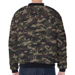 Army Camouflage Knitted Pattern Print Zip Sleeve Bomber Jacket