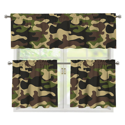 Army Green Camouflage Print 3 Piece Kitchen Curtains