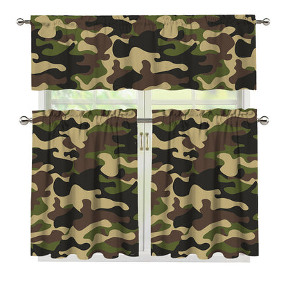 Army Green Camouflage Print 3 Piece Kitchen Curtains
