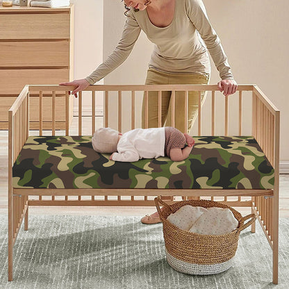 Army Green Camouflage Print Baby Crib Sheet
