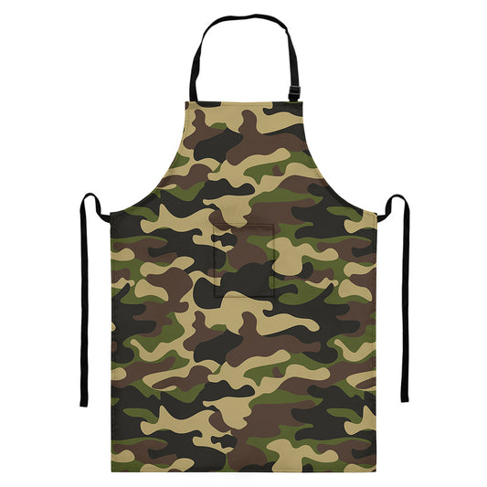 Army Green Camouflage Print Bib Apron With Pocket
