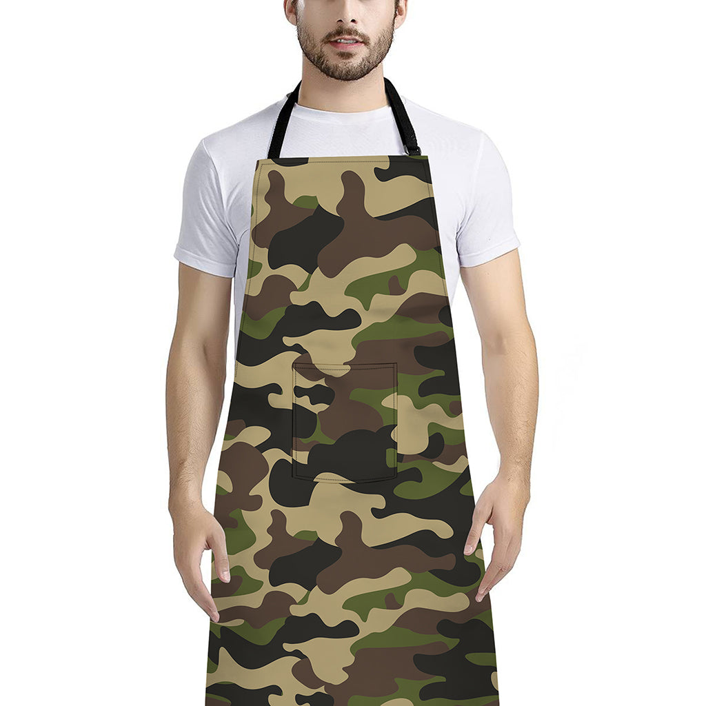 Army Green Camouflage Print Bib Apron With Pocket