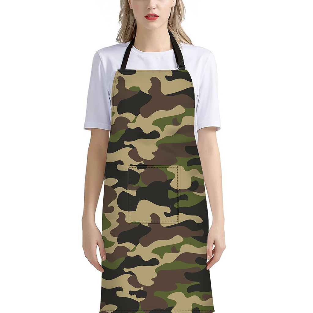 Army Green Camouflage Print Bib Apron With Pocket