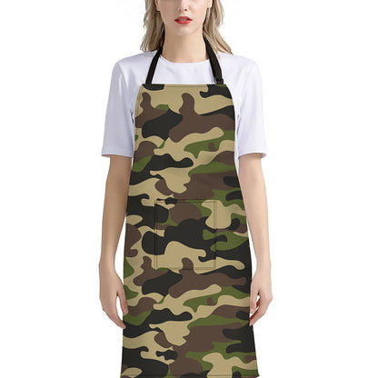 Army Green Camouflage Print Bib Apron With Pocket