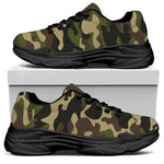 Army Green Camouflage Print Black Chunky Shoes