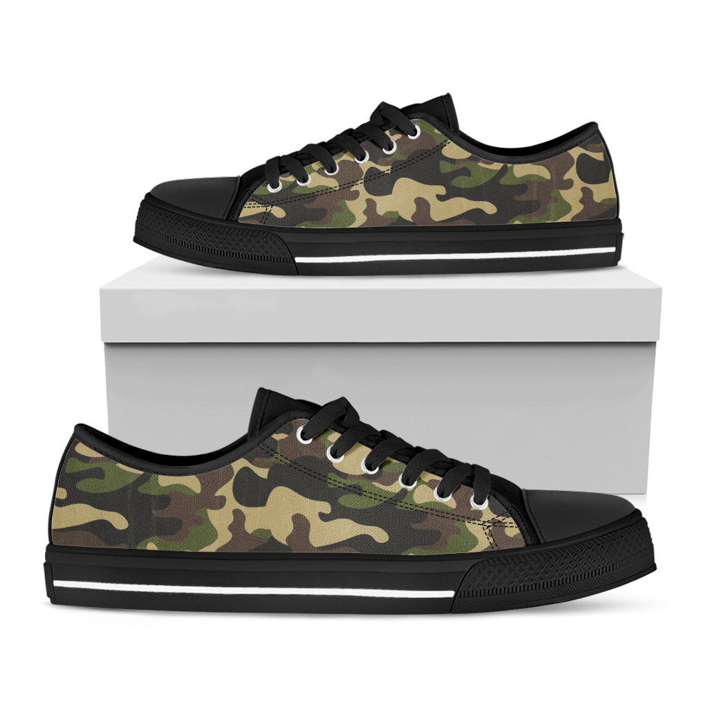 Army Green Camouflage Print Black Low Top Sneakers