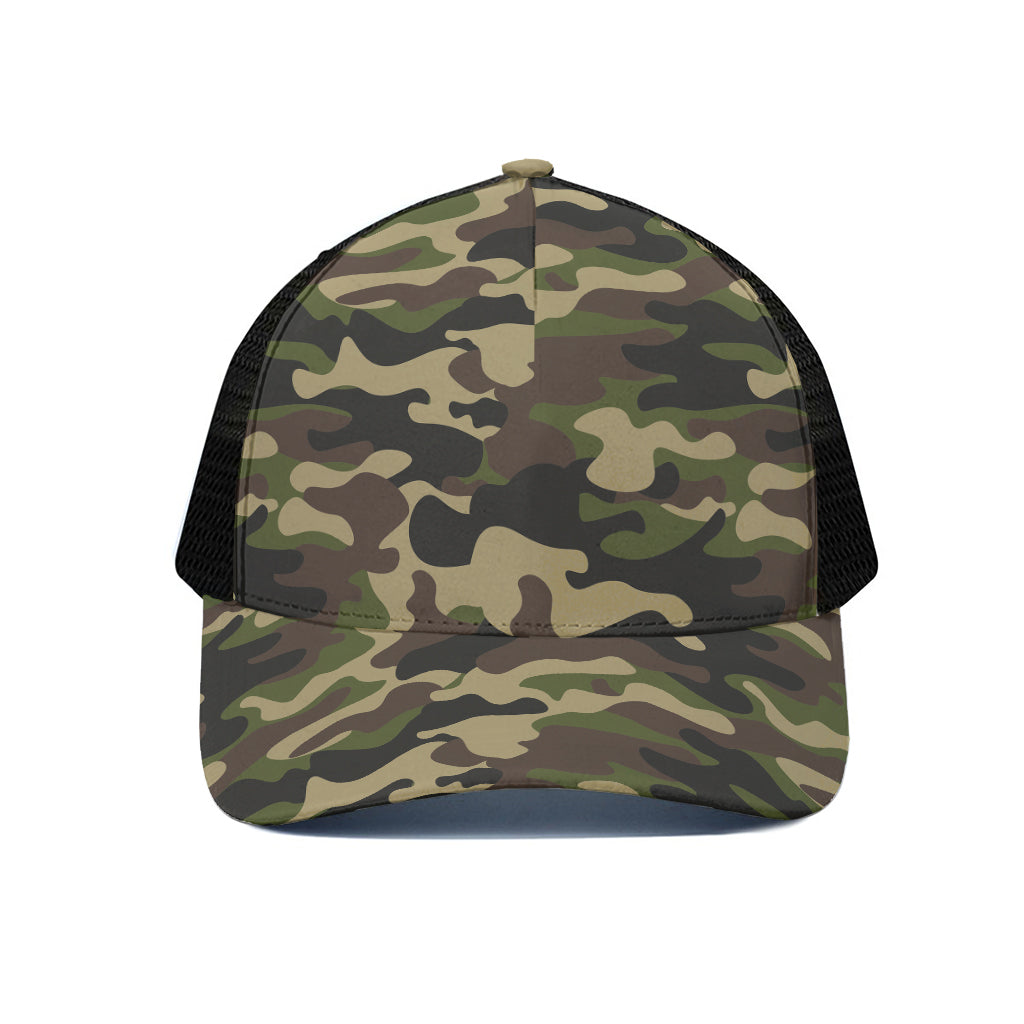 Army Green Camouflage Print Black Mesh Trucker Cap