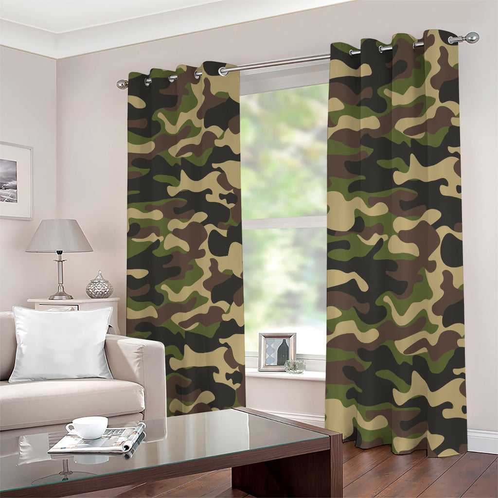 Army Green Camouflage Print Blackout Grommet Curtains