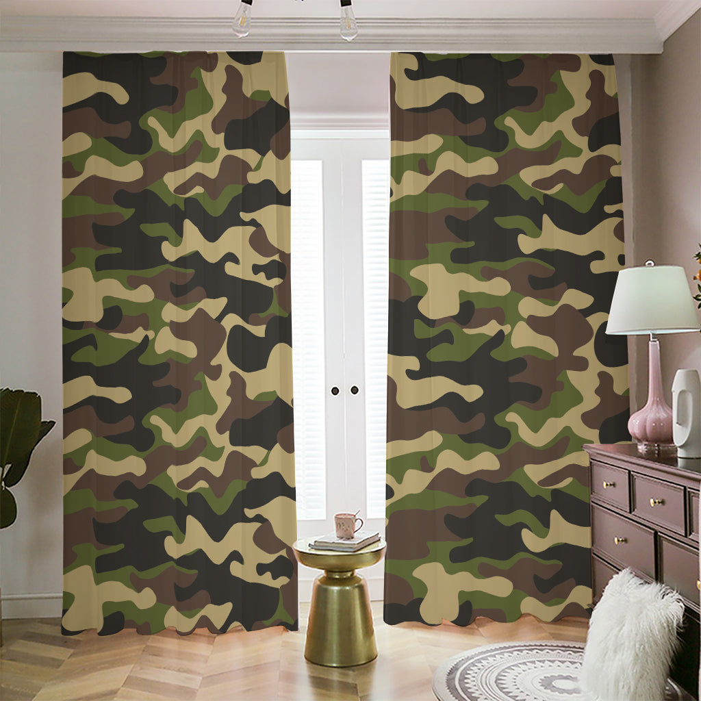 Army Green Camouflage Print Blackout Pencil Pleat Curtains