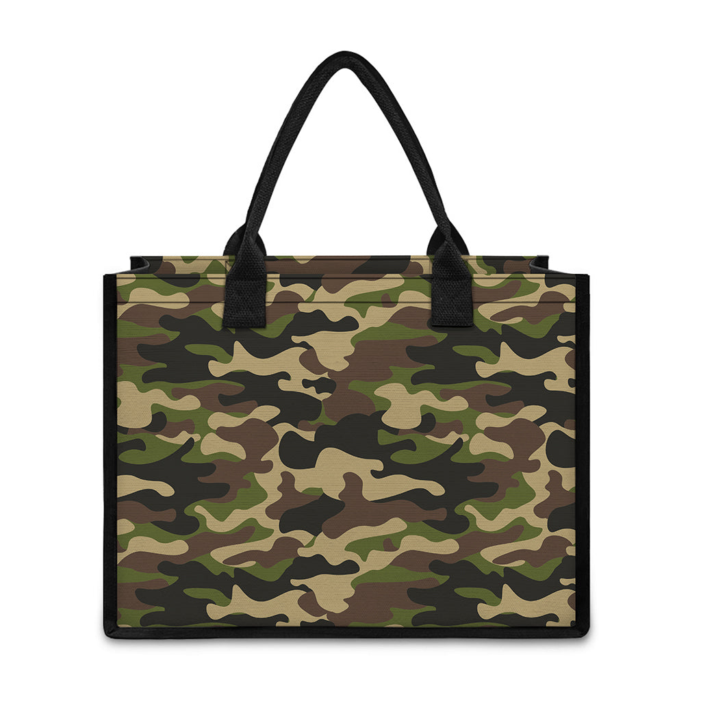 Army Green Camouflage Print Canvas Tote Bag