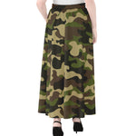 Army Green Camouflage Print Chiffon Maxi Skirt