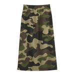Army Green Camouflage Print Cotton Front Slit Maxi Skirt