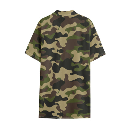 Army Green Camouflage Print Cotton Hawaiian Shirt