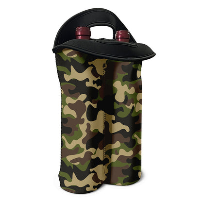 Army Green Camouflage Print Double Neoprene Wine Tote