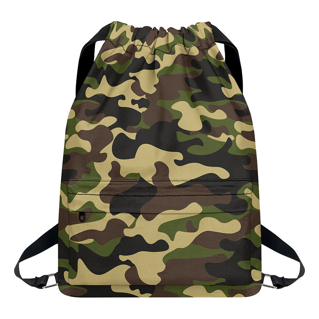 Army Green Camouflage Print Drawstring Backpack