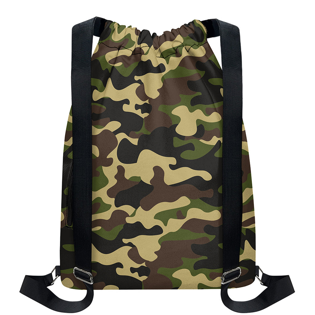 Army Green Camouflage Print Drawstring Backpack