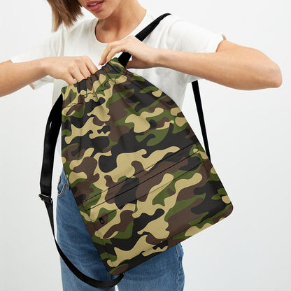 Army Green Camouflage Print Drawstring Backpack