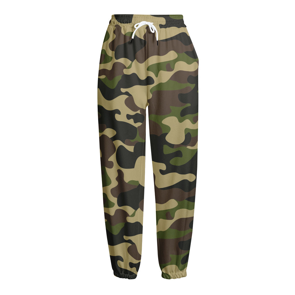Army Green Camouflage Print Fleece Lined Knit Pants