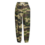 Army Green Camouflage Print Fleece Lined Knit Pants