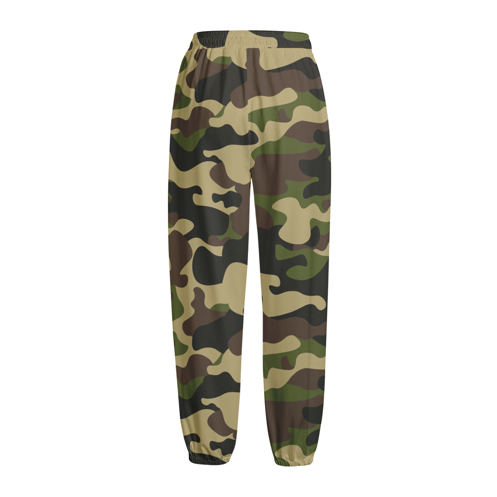 Army Green Camouflage Print Fleece Lined Knit Pants