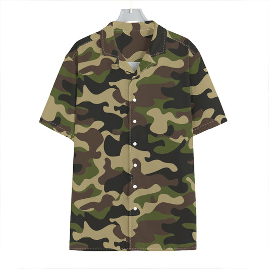 Army Green Camouflage Print Hawaiian Shirt