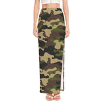 Army Green Camouflage Print High Slit Maxi Skirt